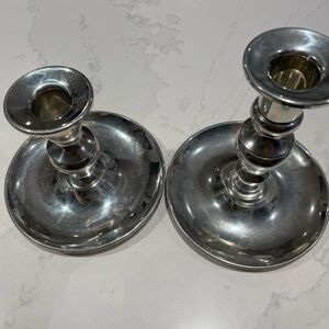 Antique Woodbury Pewterers Candlestick Holder Set |Signed Pewter Logo